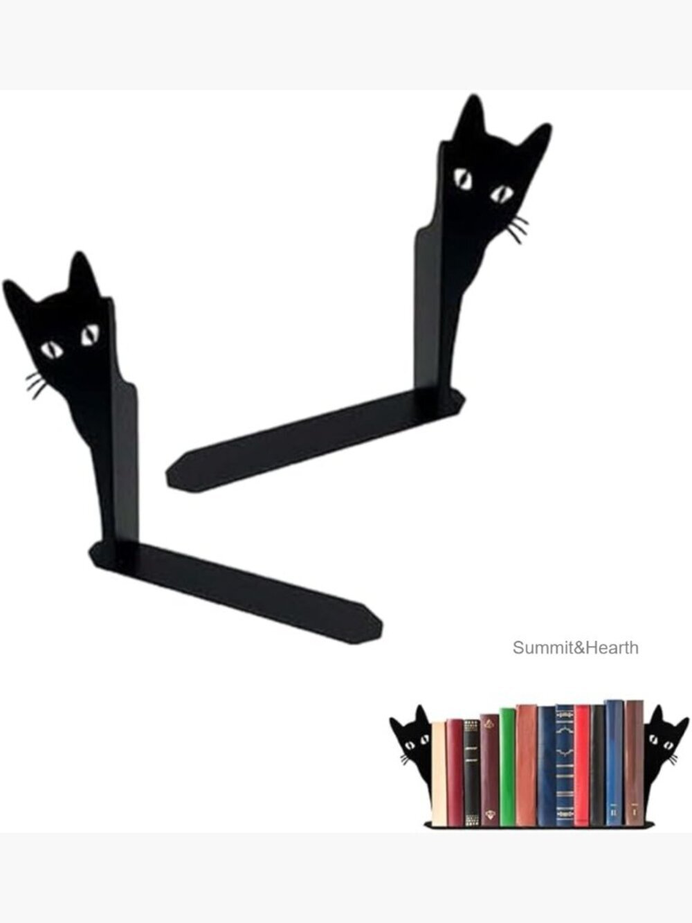 Metal Cat Bookends Set of 2, Decorative Shelf Organizer for Home Office